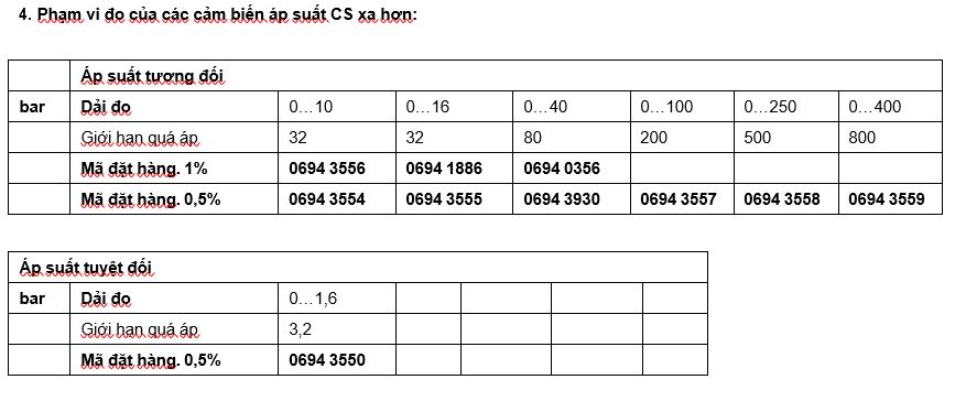 Cảm biến áp suất tiêu chuẩn CS 100